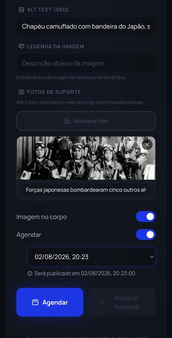 Tela de SEO e agendamento com data e hora