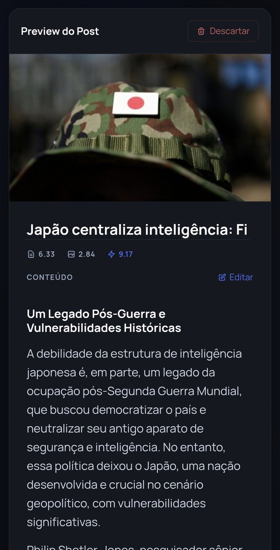 Preview do post gerado, com imagem de destaque e tempo de geração de texto e imagem